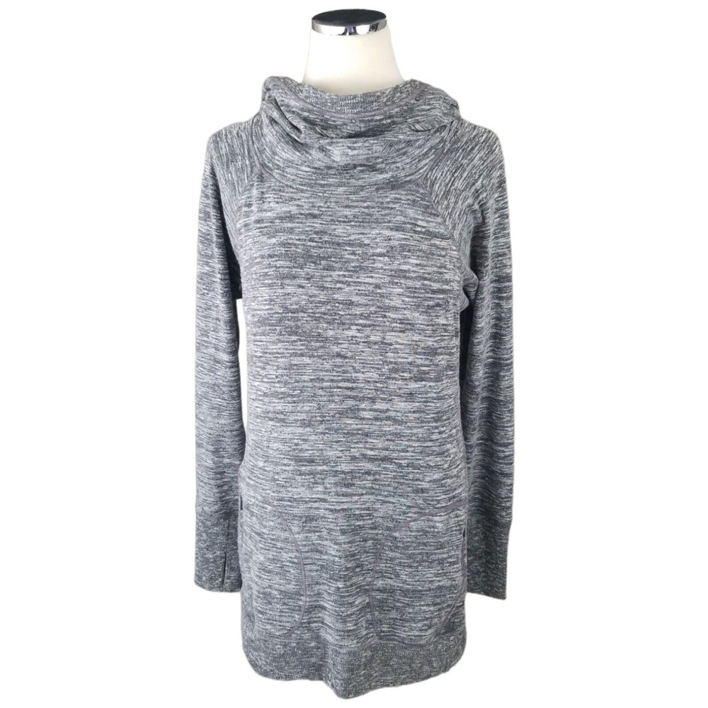 Athleta Blissful Hoodie Dress Size Small Grey Cowl Neck Tunic Pockets Cabincore